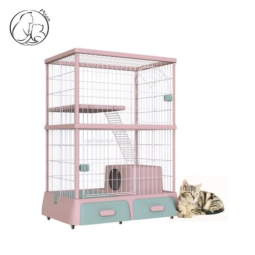 Misam 3-Tier Cat Cage For Family Cats Litter Box Inside