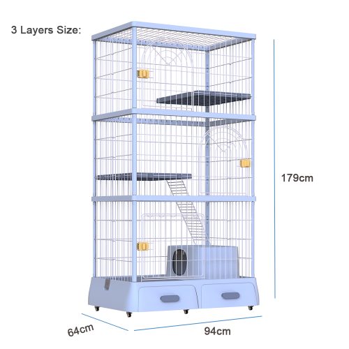 Misam 3-Tier Cat Cage For Family Cats Litter Box Inside