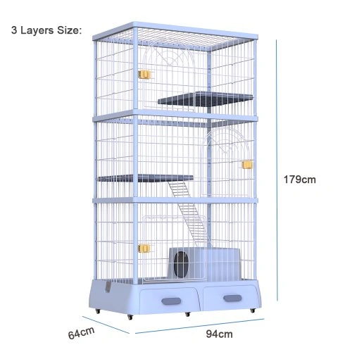 Misam 3-Tier Cat Cage For Family Cats Litter Box Inside