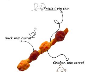 Misam DOG Treats- Chicken/Duck mix carrot wrapped pig skin