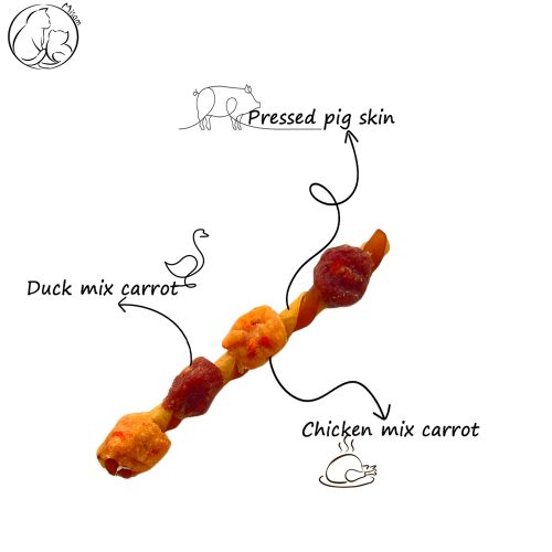 Misam DOG Treats- Chicken/Duck mix carrot wrapped pig skin